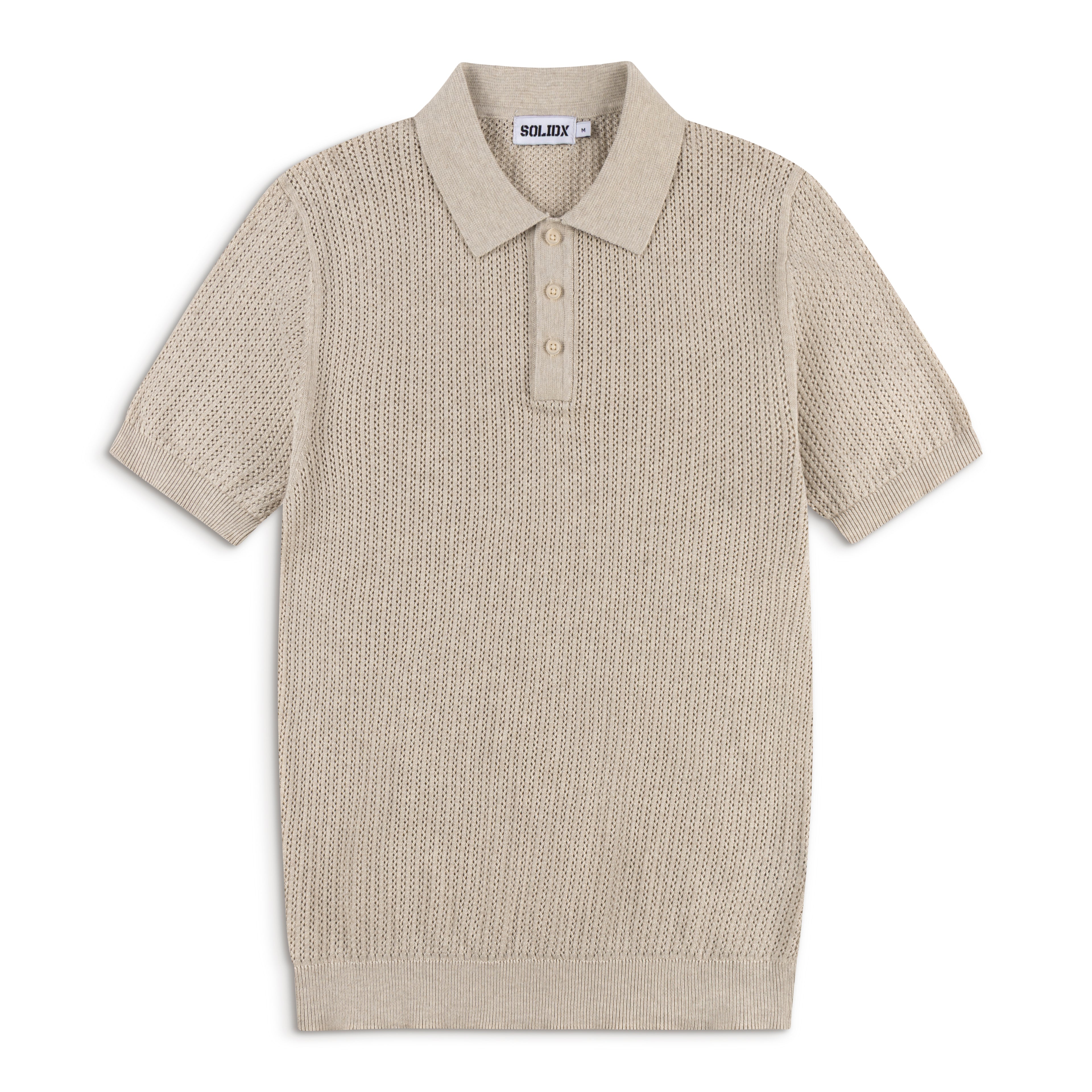 AirKnit Oat Beige Pointelle Textured Knit Polo