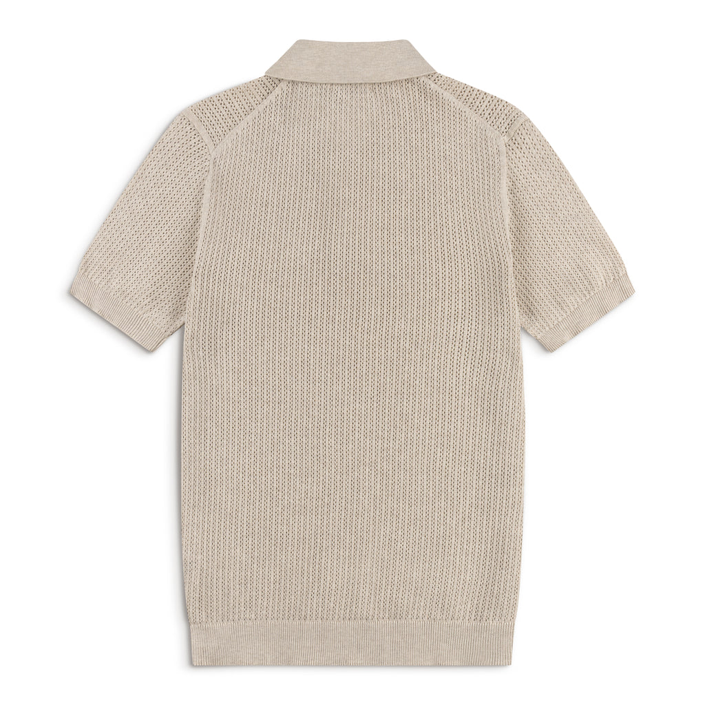 AirKnit Oat Beige Pointelle Textured Knit Polo